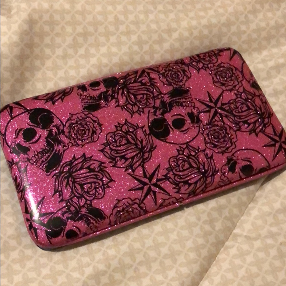 Pink and blue sparkle skull wallet / clutch